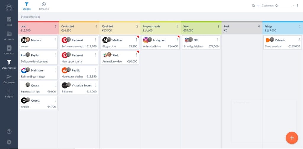 Salesflare sales tracker interface