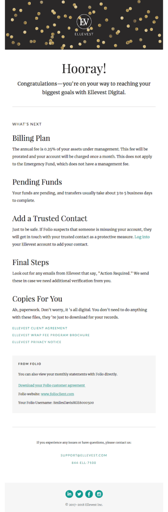 example drip campaign onboarding email from ellevest