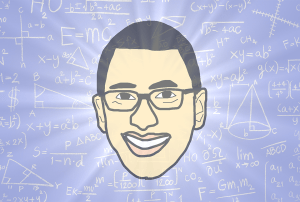 a drawing of a man surrounded by math equations including e = mc