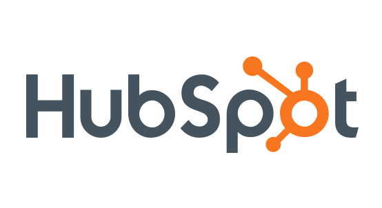 en blå och orange logotyp för HubSpot på en vit bakgrund