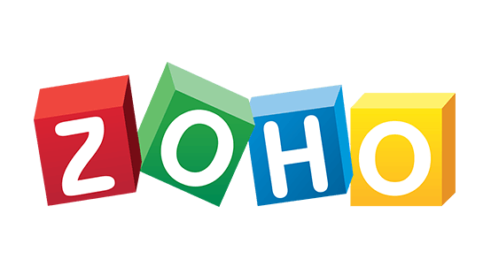 the logo for Zoho is displayed on a white background
