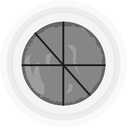 a pizza with six slices cut out of it