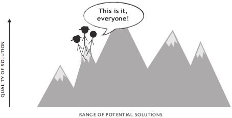 three standing on a mountain with a speech bubble that says this is it everyone