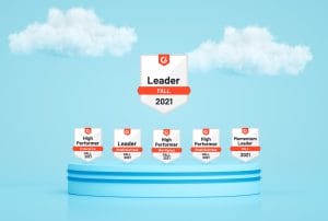 a collection of six badges from G2 from fall 2021