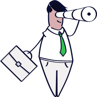 un hombre con un maletín mira por un telescopio