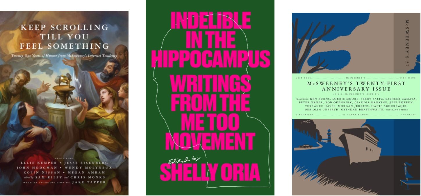 Trois couvertures de livres, avec au centre un livre de Shelly Oria intitulé &quot;Indélébile dans l&#039;hippocampe&quot;.