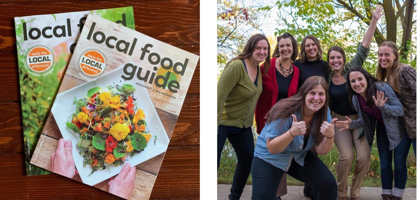 en gruppe kvinner poserer for et bilde ved siden av en lokal matguide