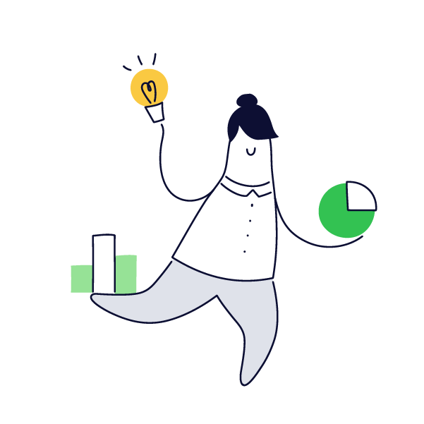 en tecknad bild av en kvinna som håller i en glödlampa