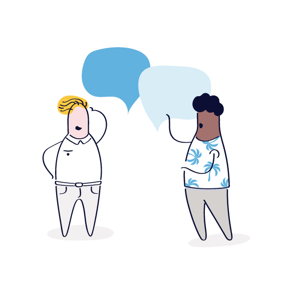 um desenho animado de duas pessoas a falarem uma com a outra