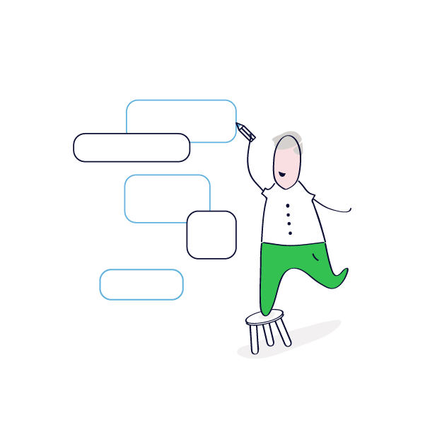 a cartoon of a man standing on a stool writing on a white board