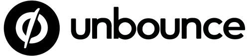 um logótipo a preto e branco para Unbounce sobre um fundo branco