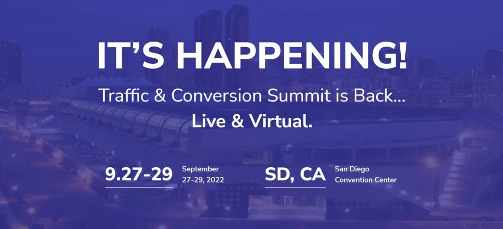 an advertisement for the traffic & conversion summit in san diego