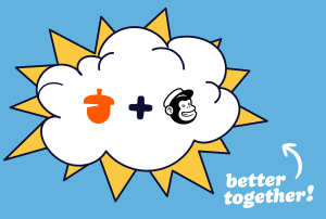 a cartoon of a cloud with the Nutshell and Mailchimp logos on it and the words better together below it