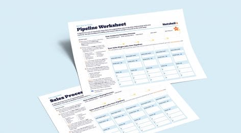 a pipeline worksheet and a sales Process worksheet are sitting on top of each other on a blue surface .