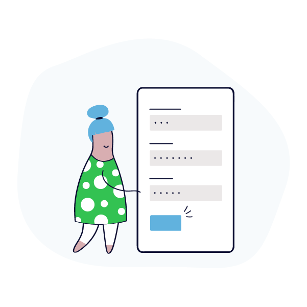 a woman in a green polka dot dress is pointing at a screen