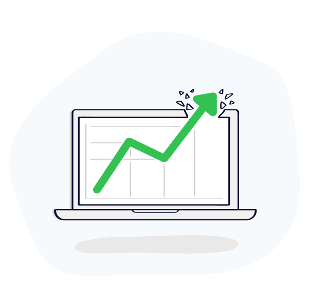 an illustration of a laptop with a green arrow pointing up