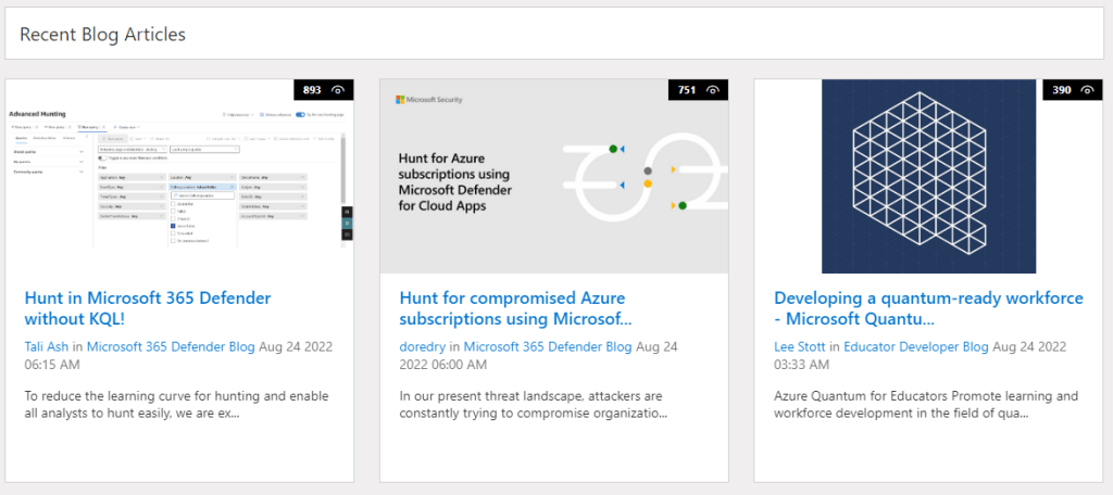 a screenshot of the recent blog articles page
