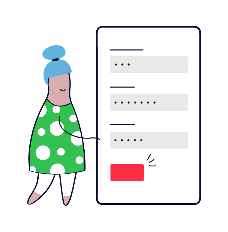 a woman in a green polka dot dress is signing a form