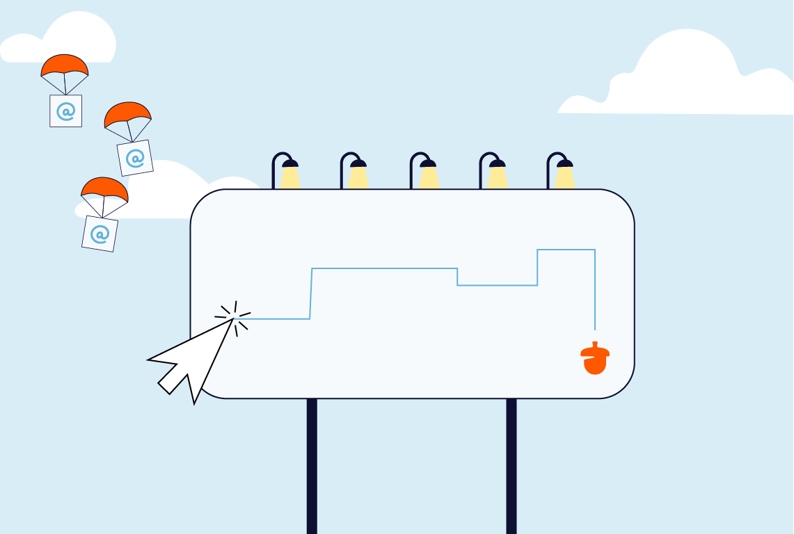 an illustration of a billboard with a arrow pointing to a Nutshell icon