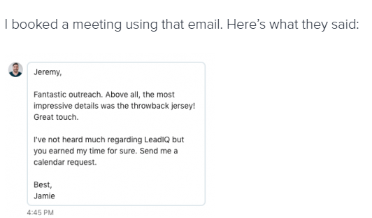a reply to a successful outreach message