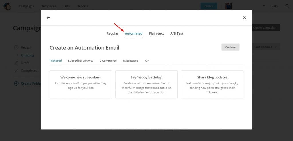 a screenshot of the create an automation email page