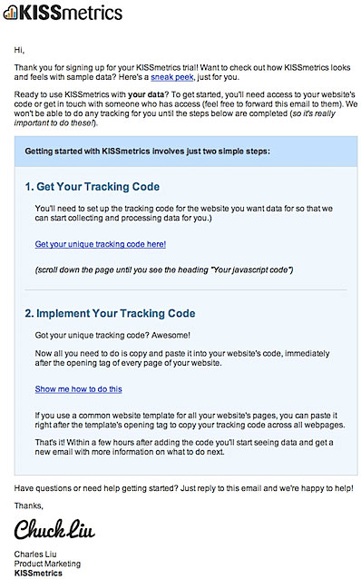 KISS metrics automated email marketing b2b lead generation campaign example