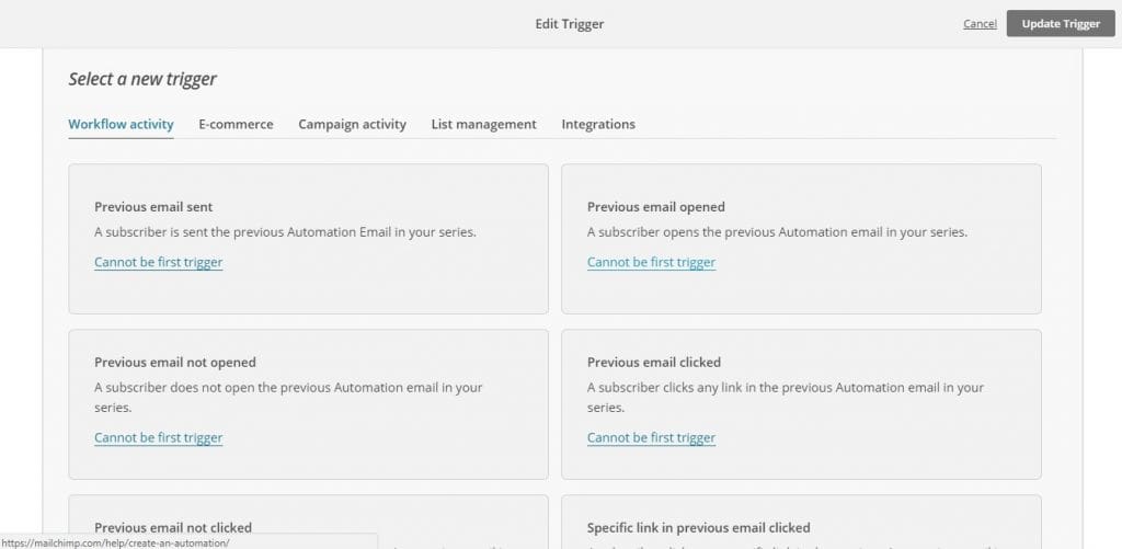 a screenshot of the select a new trigger page