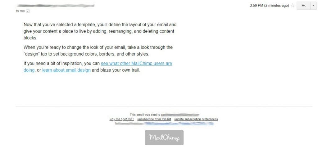 a screen shot of an email from Mailchimp