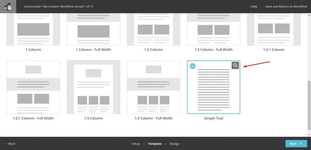 a screenshot of a Mailchimp page showing different templates
