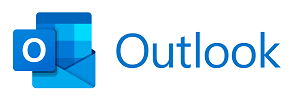 en blå Outlook-logotyp på en vit bakgrund