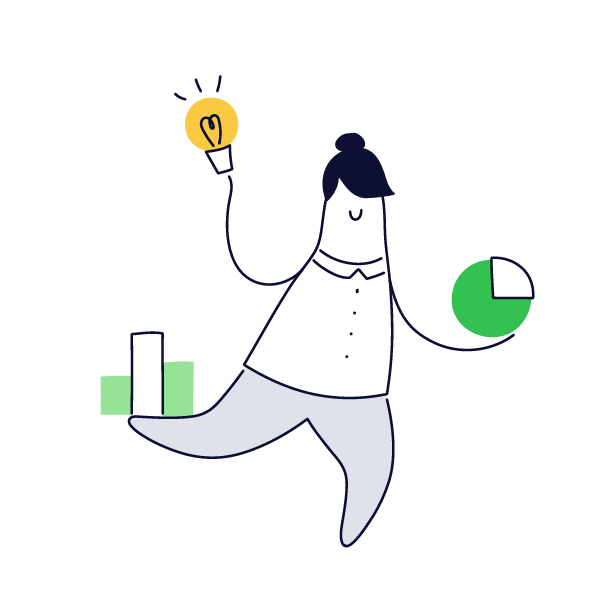 a cartoon drawing of a woman holding a light bulb