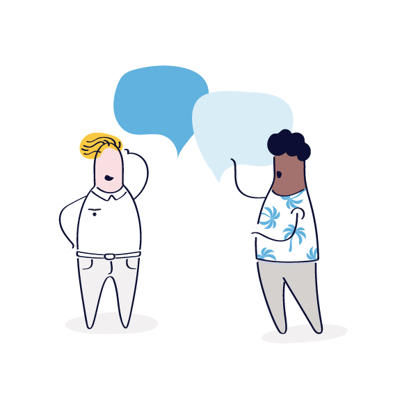 a cartoon drawing of two people talking to each other