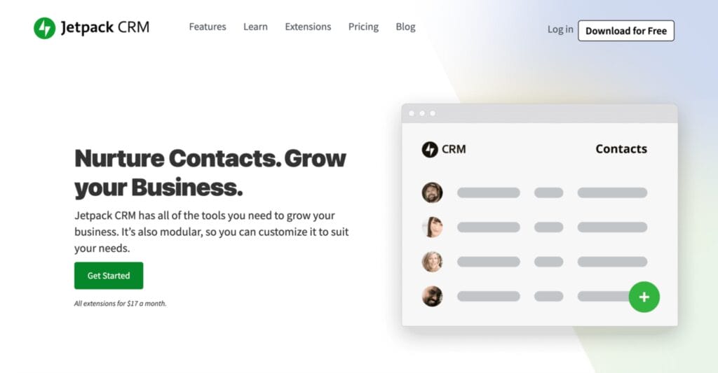 Jetpack CRM WordPress CRM plugin home page screenshot