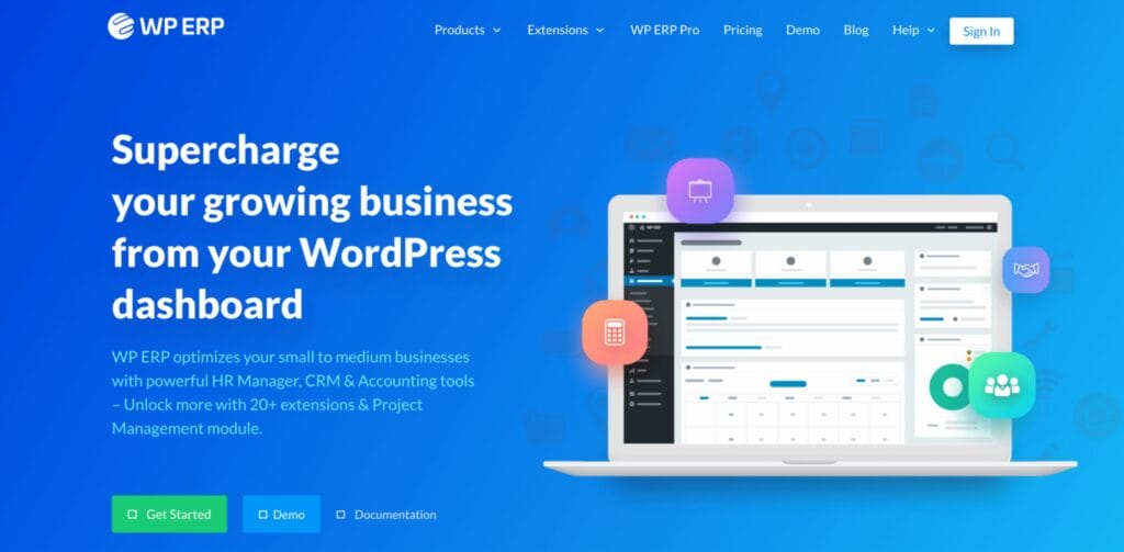 WP ERP Pro WordPress CRM system home page user interface