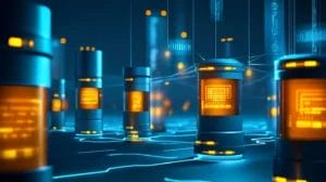 a group of cylinders interconnected with lines