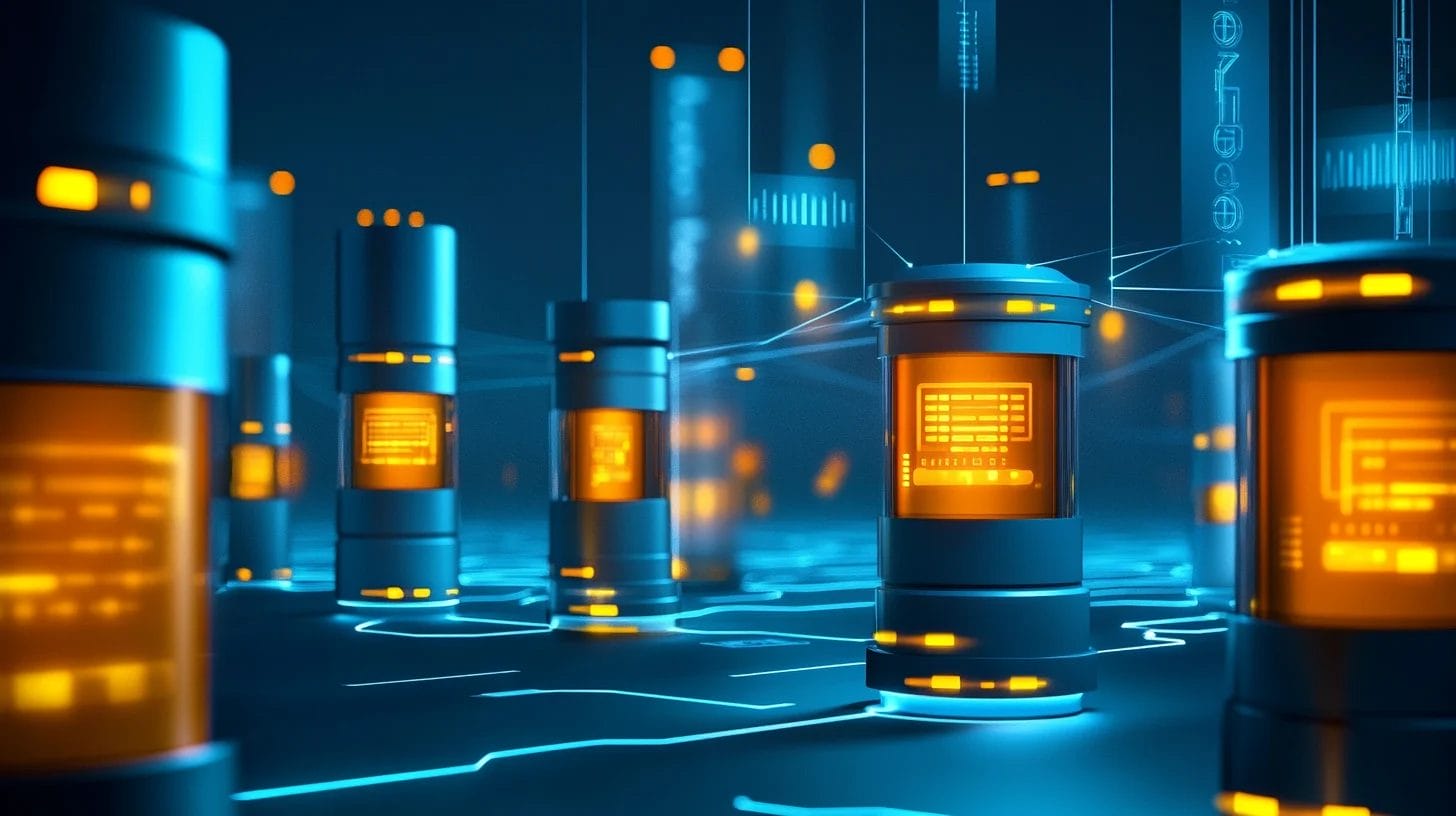 a group of cylinders interconnected with lines