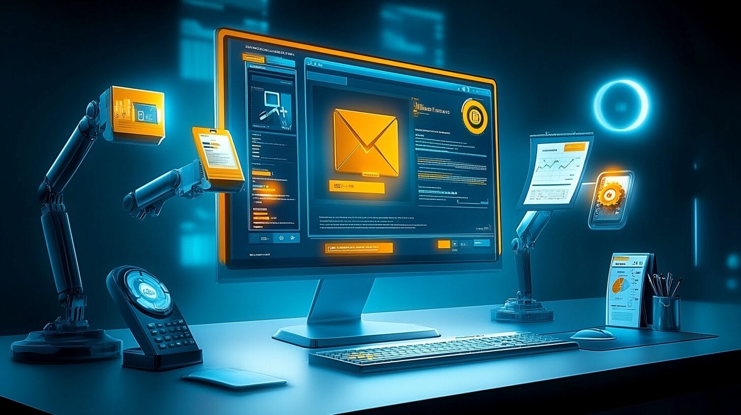 A computer with multiple arms showing different parts of automatuon.