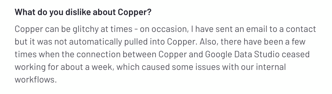 a negative review of copper crm