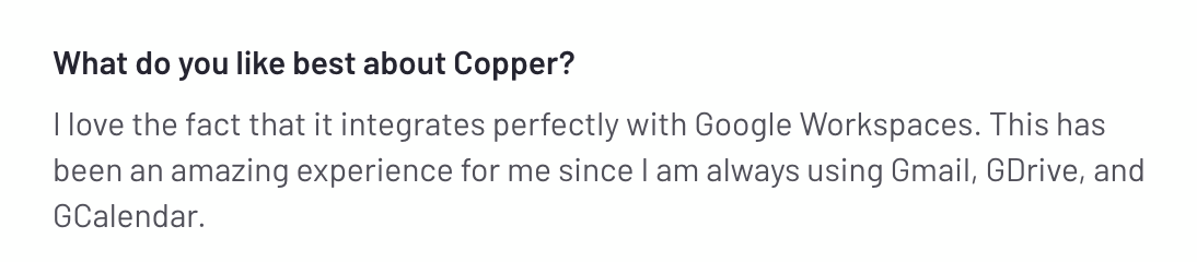 a positive review for copper crm