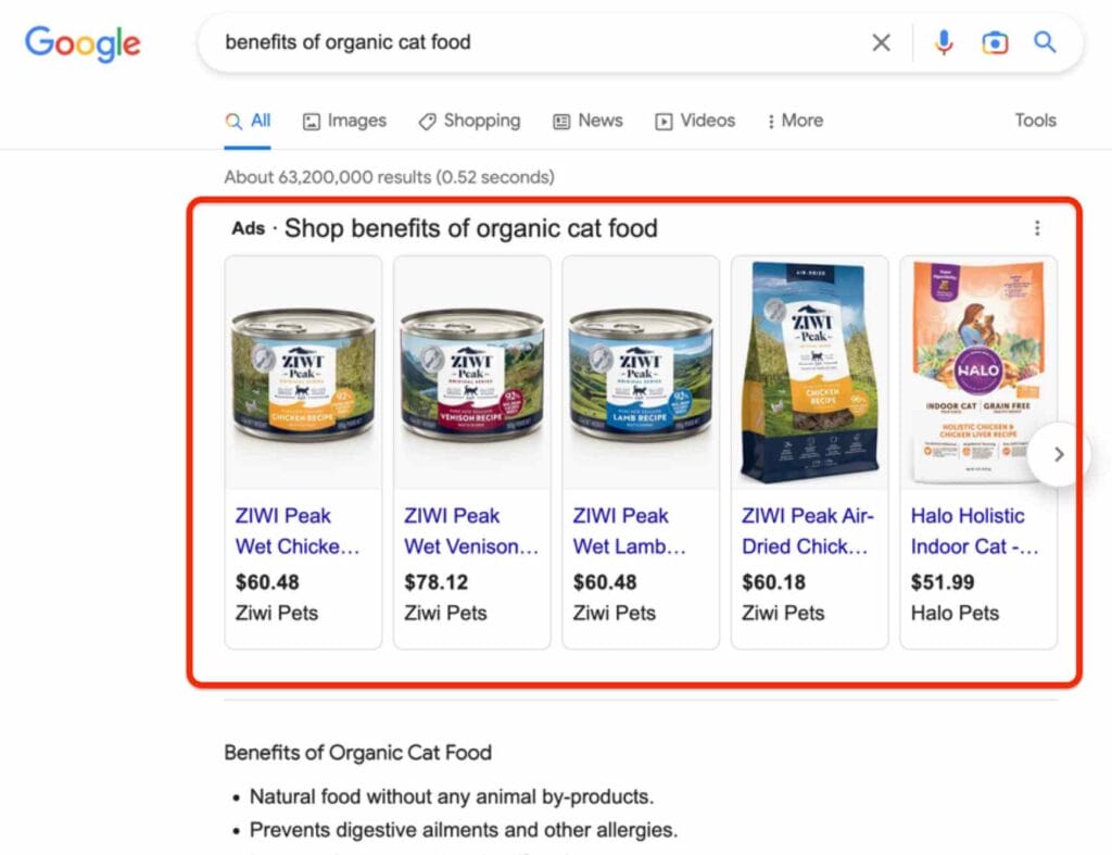 online ad touchpoint for organic cat food