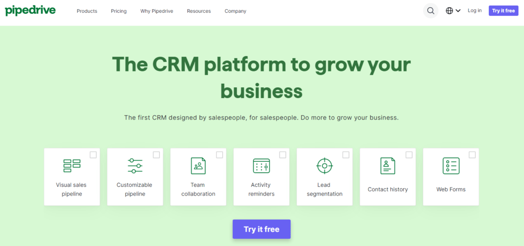 pipedrive crm homepage