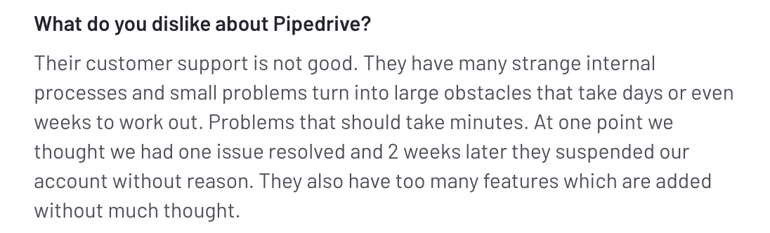 a negative review for pipedrive