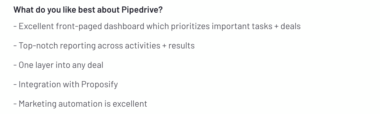 een positieve beoordeling voor pipedrive