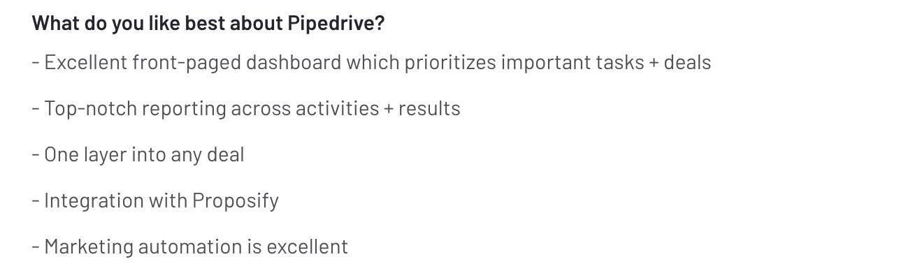 a positive review for pipedrive