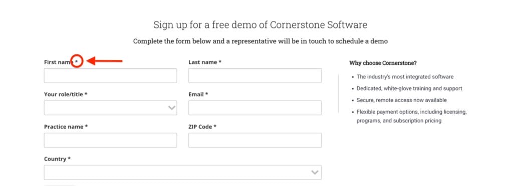 example of required fields in a form