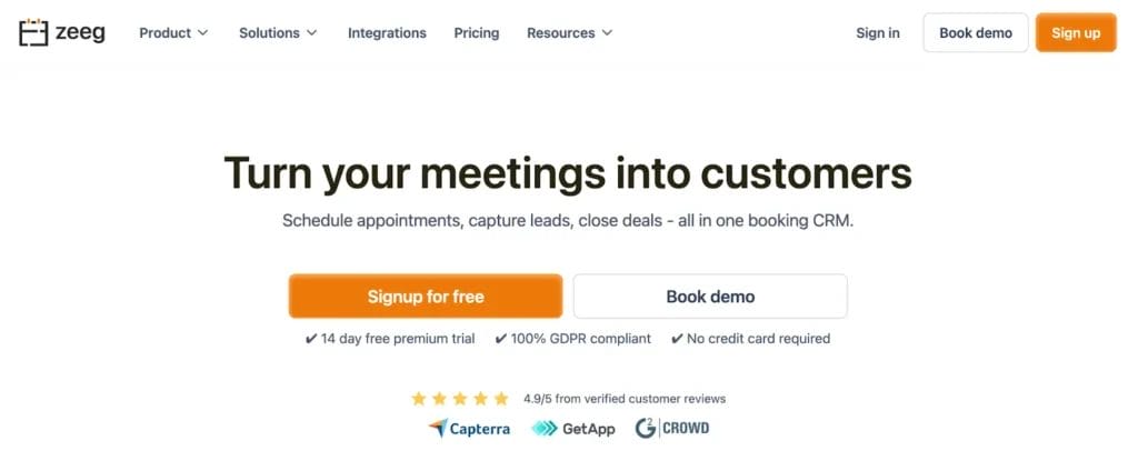 Homepage of Zeeg CRM