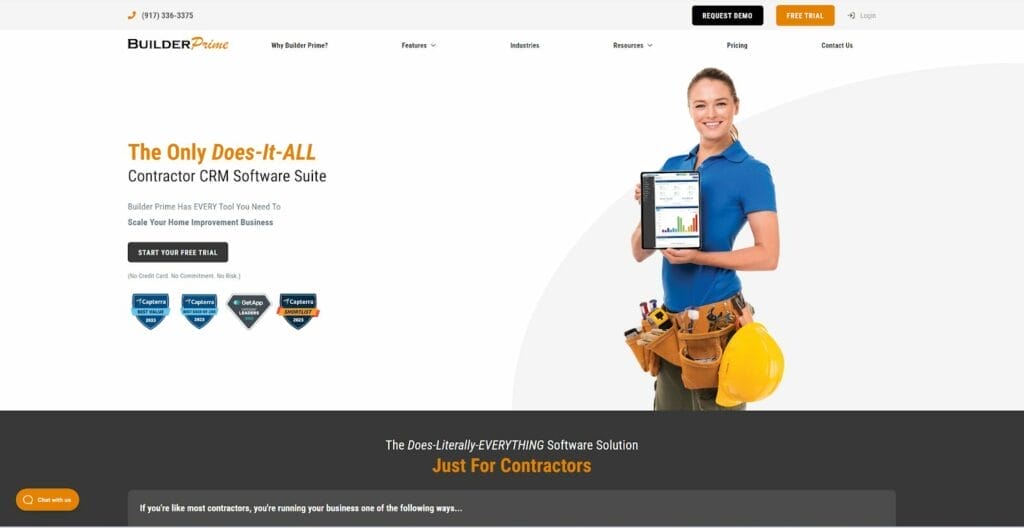Homepage of Builder Prime construction CRM website