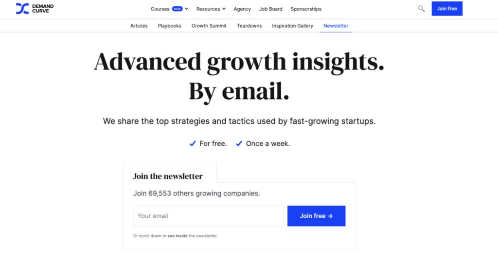 The Growth Newsletter signup page