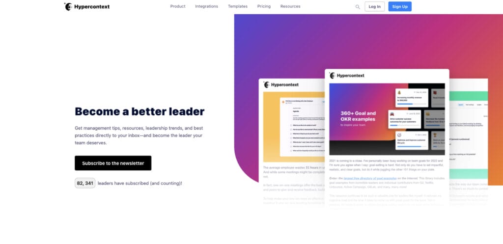 Hypercontext newsletter signup page