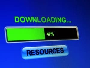 a computer screen that says downloading and a button that says resources